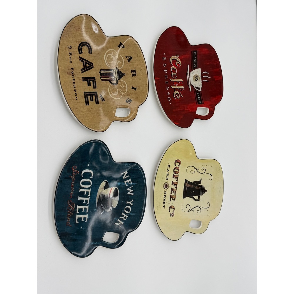 Sakura Angela Staehling Coffee Break Tidbit Plates Set of 4 Cup Shaped Cafe
